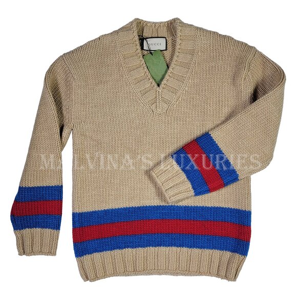 GUCCI MENS SWEATER STRIPED MOHAIR WOOL BLEND WEB STRIPE MOTIF sz M MEDIUM - Picture 7 of 15